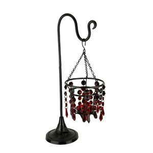 Glass Beaded Chandelier Votive Candle Holder On Stand Table Centerpiece, Red